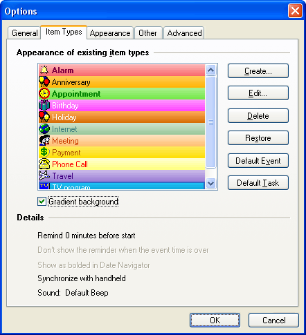 Options - Item Types