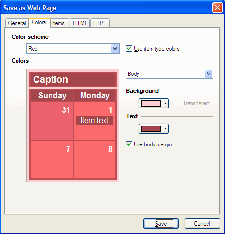 Save as a Web page - Colors