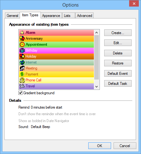 Options - Item Types
