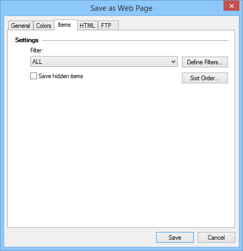 Save as Web page - Items