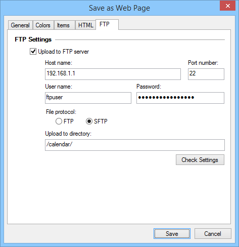 Save as Web page - FTP