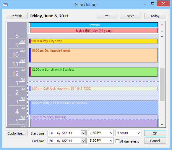 Single Reminders Window